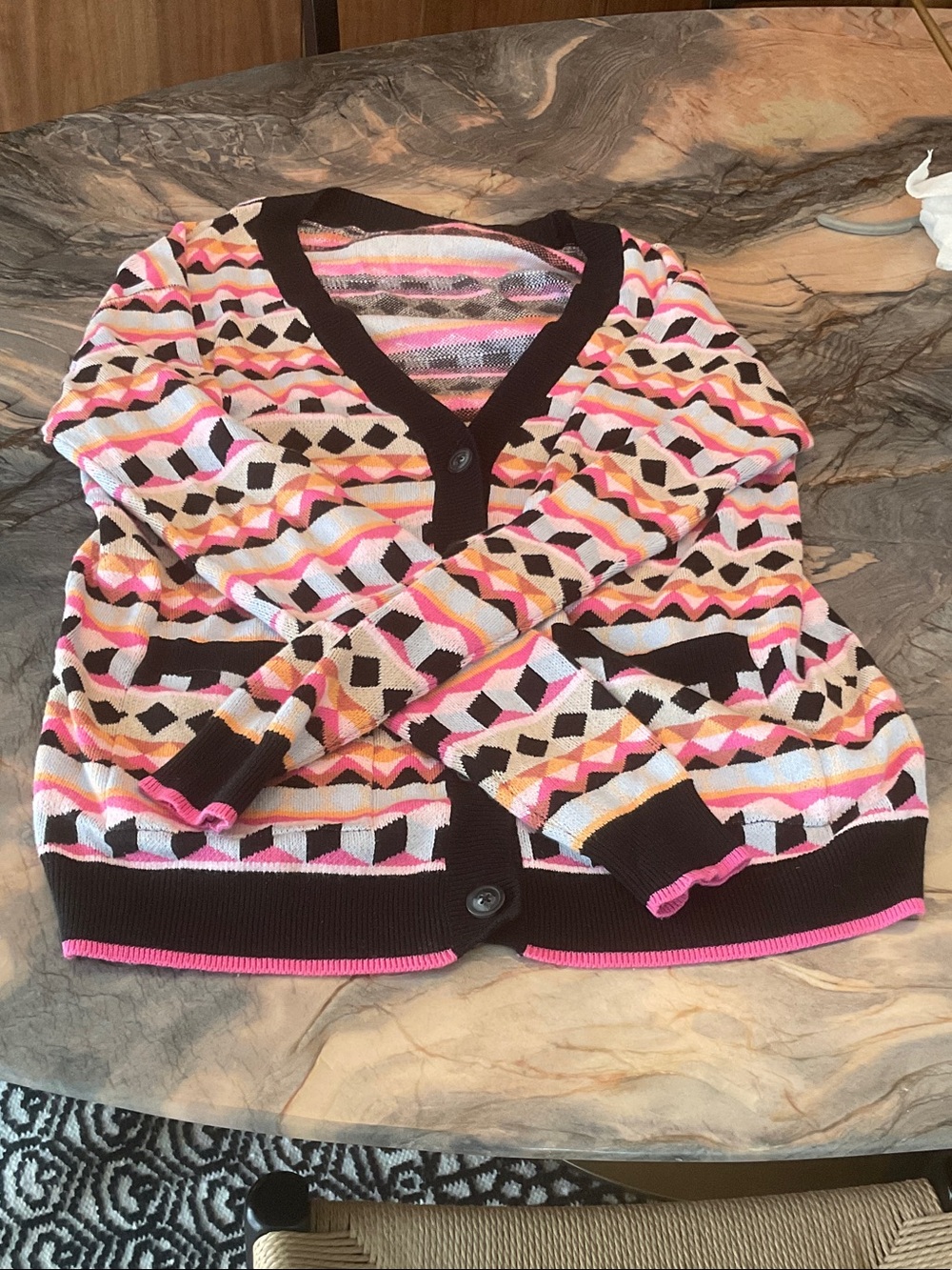 Zara Girls' Geometric Print Cardigan - Pink, Brown & Orange